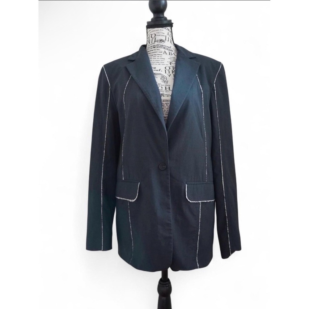 Zara Black Contrast Topstitch Panel Blazer White Stitching Jacket